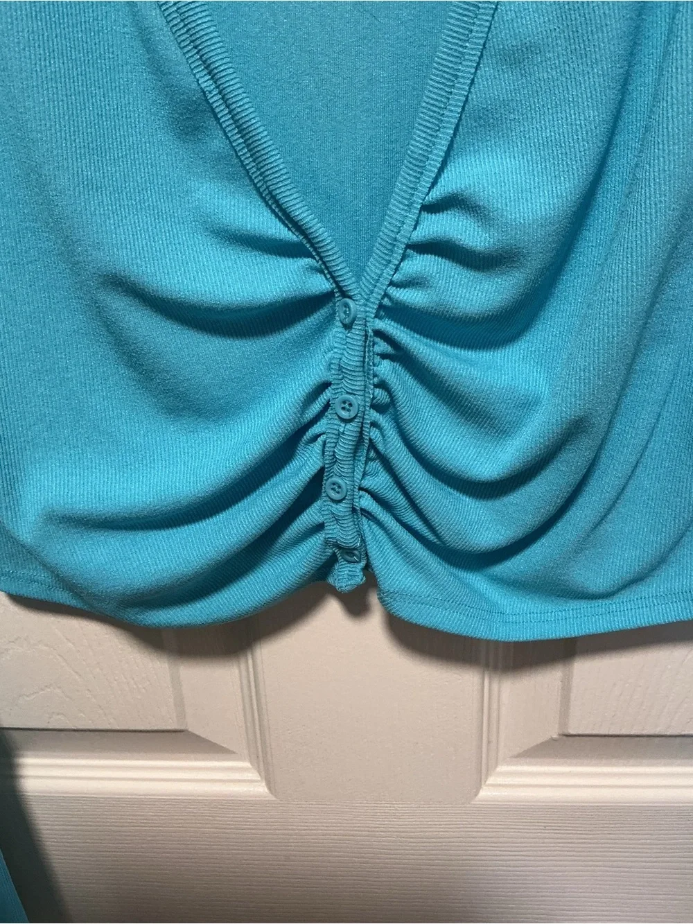 Zara Turquoise Ruched Long Sleeve Crop Top Size Medium Y2K Coquette